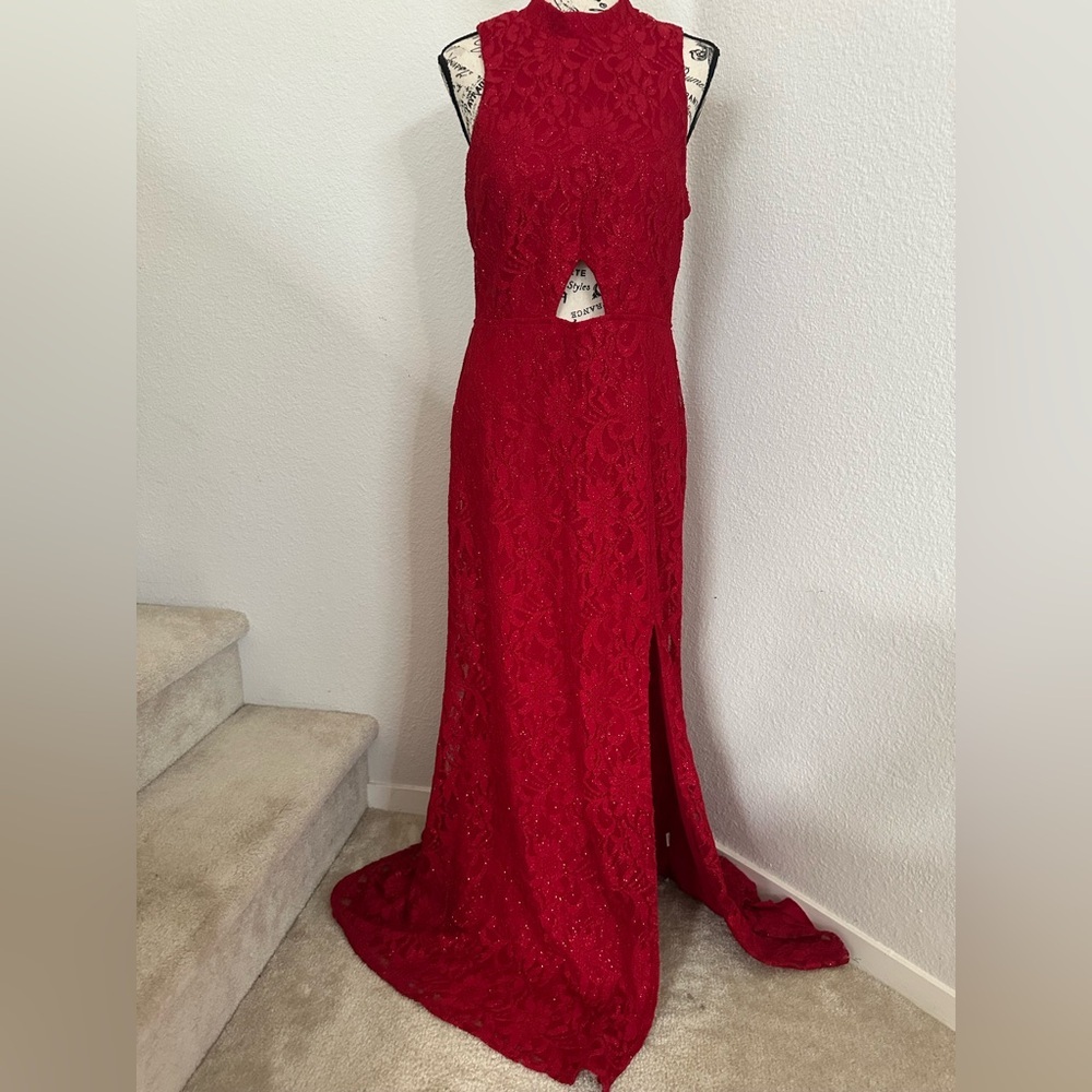 City Triangles Red Lace Maxi Dress
